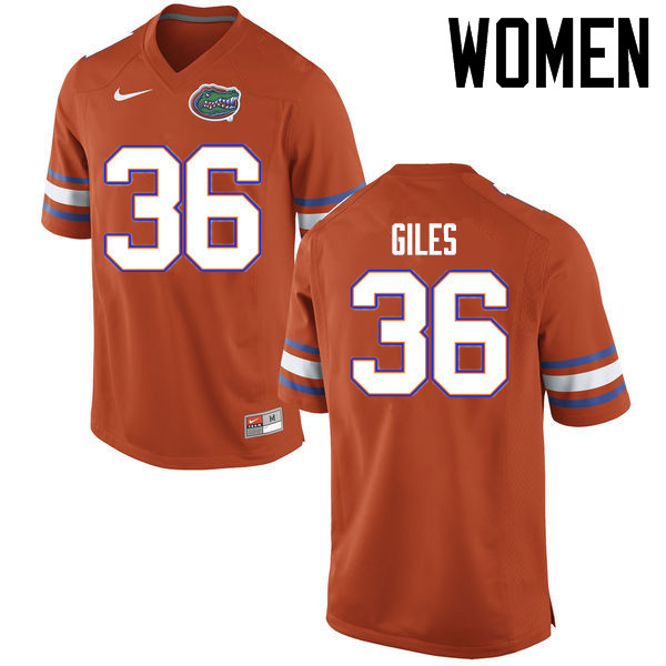 Women Florida Gators #36 Eddie Giles College Football Jerseys Sale-Orange - Click Image to Close